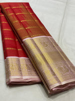 Load image into Gallery viewer, Classic Chilli Red &amp; Baby Pink 3gm Zari Elegance Kanchipuram Handloom Silk Saree SS27255
