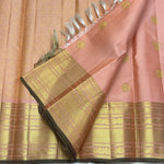 Load image into Gallery viewer, Classic Blush Peach 1gm Zari Vaira Oosi Checks Elegance Kanchipuram Handloom Silk Saree SS28183
