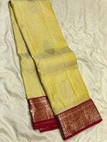 Load image into Gallery viewer, Classic Corn Yellow &amp; Dark Pink 1gm Zari Elegance Kanchipuram Handloom Silk Saree SS28067
