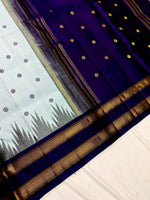 Load image into Gallery viewer, Classic Ice Blue &amp; Navy Blue Korvai Temple Border Elegance Kanchipuram Handloom Silk Saree SS27996
