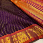 Load image into Gallery viewer, Classic Plum &amp; Orange 2gm Zari Elegance Kanchipuram Handloom Silk Saree SS24678
