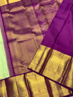 Load image into Gallery viewer, Classic Light Pistachio Green &amp; Purple 2gm Zari Elegance Kanchipuram Handloom Silk Saree SS28294
