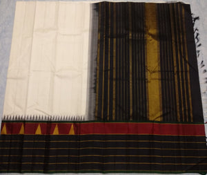 Classic Butter Cream & Charcoal Black Elegance Kanchipuram Handloom Silk Saree SS24505