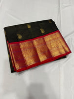 Load image into Gallery viewer, Classic Dark Chocolate Brown &amp; Brick Red 2gm Zari Elegance Kanchipuram Handloom Silk Saree SS28594
