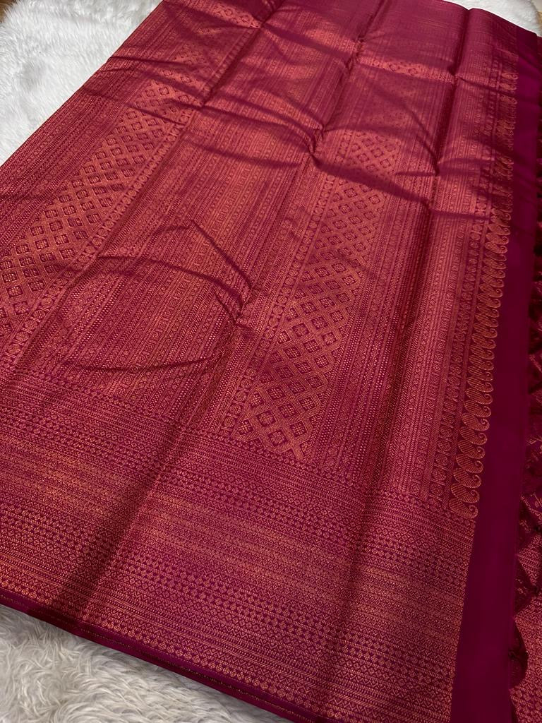 Classic Berry Pink 1gm Zari Bridal Elegance Kanchipuram Handloom Silk Saree SS18491