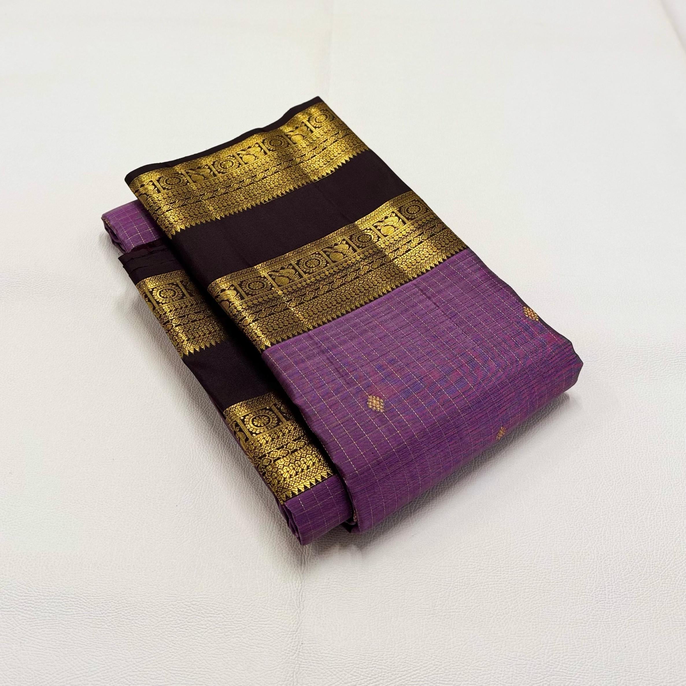 Classic Mauve & Coffee Brown 1gm Zari Elegance Kanchipuram Handloom Silk Saree SS24680