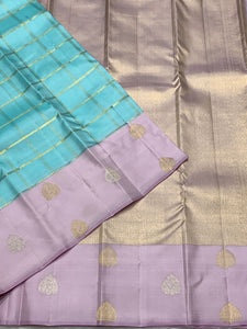 Classic Sky Blue & Lilac Pink 2gm Zari Kanchipuram Handloom Silk Saree SS25929