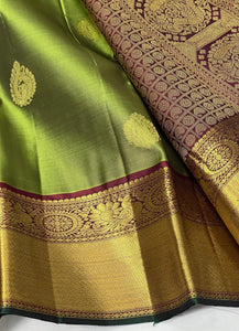 Classic Olive Green & Maroon Elegance Kanchipuram Handloom Silk Saree SS24598