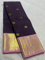 Load image into Gallery viewer, Classic Plum &amp; Lilac Pink 2gm Zari Elegance Kanchipuram Handloom Silk Saree SS24472
