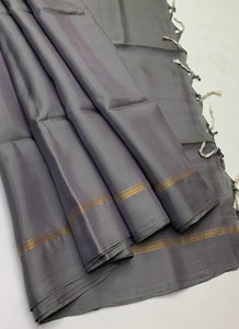 Classic Slate Grey Elegance Plain Handloom Soft Silk Saree SS26138