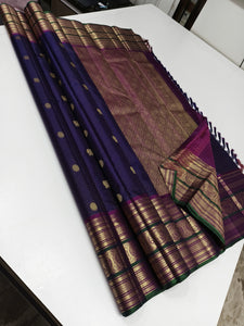 Classic Navy Blue & Vadamalli 2gm Zari Kanchipuram Handloom Silk Saree SS26240
