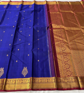 Classic Navy Blue & Maroon 2gm Zari Elegance Kanchipuram Handloom Silk Saree SS24816