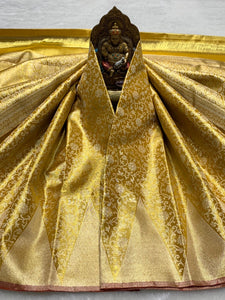 Classic Shimmer Gold 2gm Zari Bridal Elegance Kanchipuram Handloom Silk Saree SS25448