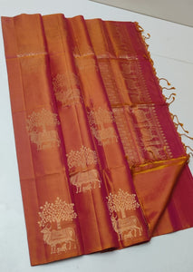 Classic Apricot Orange Elegance Handloom Soft Silk Saree SS25424