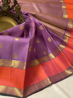 Load image into Gallery viewer, Classic Lavender &amp; Apricot Orange 2gm Elegance Kanchipuram Handloom Silk Saree SS20542
