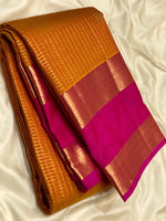 Load image into Gallery viewer, Classic Mustard &amp; Pink 2gm Zari Vaira Oosi Kanchipuram Handloom Silk Saree SS25583
