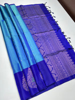 Load image into Gallery viewer, Classic Azure Blue &amp; Navy Blue Elegance Handloom Soft Silk Saree SS26536
