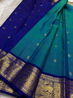 Load image into Gallery viewer, Classic Peacock Blue &amp; Imperial Blue Elegance Kanchipuram Handloom Silk Saree SS27211

