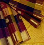 Load image into Gallery viewer, Classic Multi Color Checks 2gm Zari Elegance Kanchipuram Handloom Silk Saree SS27622
