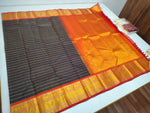 Load image into Gallery viewer, Classic Shadow Black &amp; Orange Elegance Kanchipuram Handloom Silk Saree SS27983

