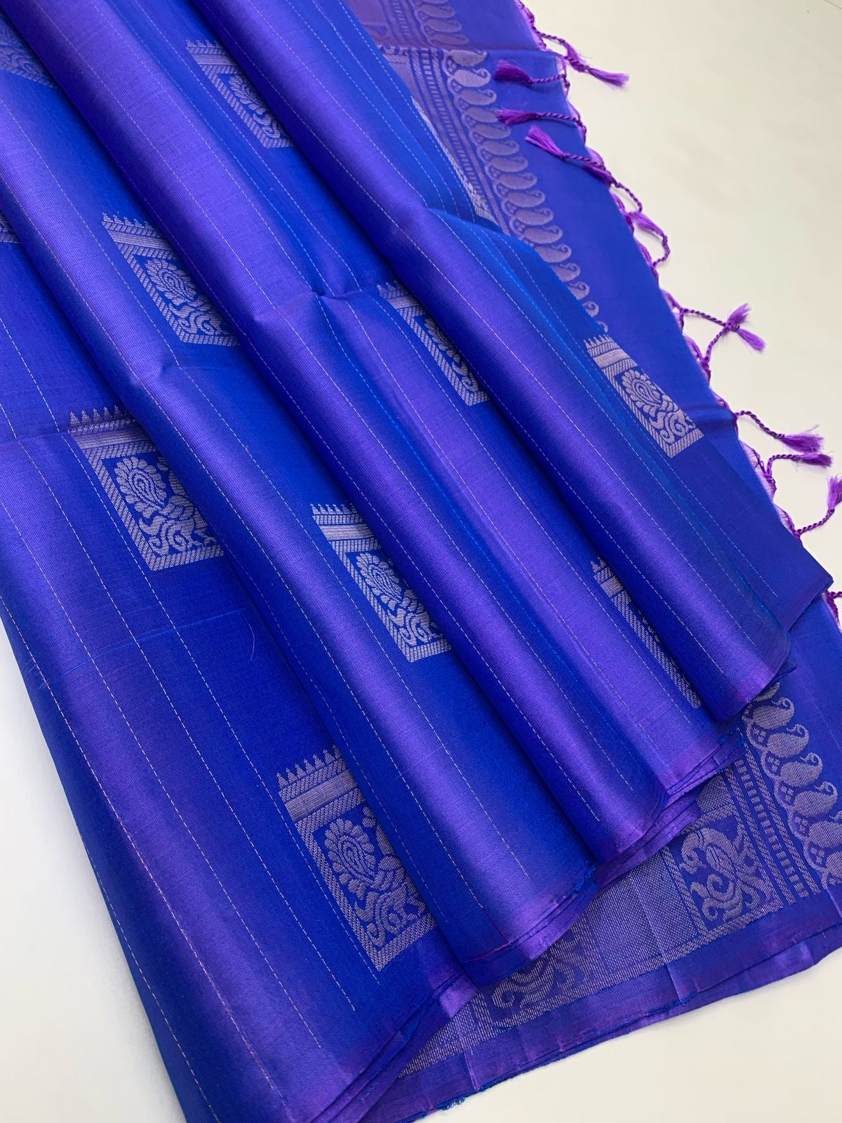 Classic Bluish Violet Elegance Handloom Soft Silk Saree SS24404