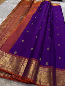Classic Purple & Mustard Rose Kanchipuram Handloom Silk Saree SS25959