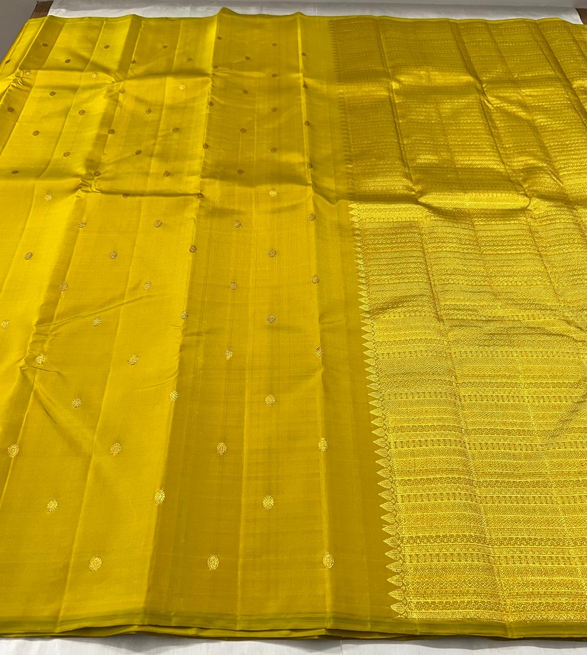 Classic Mango Yellow 2gm Zari Elegance Kanchipuram Handloom Silk Saree SS25266