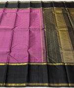 Load image into Gallery viewer, Classic Onion Pink &amp; Charcoal Black Elegance Handloom Soft Silk Saree SS24125
