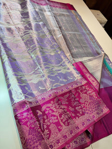 Classic Lavender & Deep Pink Meenakari Bricade Bridal Elegance Kanchipuram Handloom Silk Saree SS25331