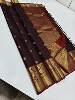 Load image into Gallery viewer, Classic Coffee Brown &amp; Brick Red 2gm Zari Kanchipuram Handloom Silk Saree SS25962
