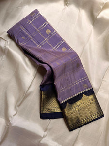 Classic Lavender & Navy Blue Elegance Kanchipuram Handloom Silk Saree SS23674