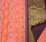 Load image into Gallery viewer, Classic Peach &amp; Plum 2gm Zari Pochampally Design Elegance Kanchipuram Handloom Silk Saree SS27652
