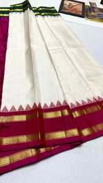 Load image into Gallery viewer, Classic Cream &amp; Pink Green Kanchipuram Handloom Silk Saree SS26264

