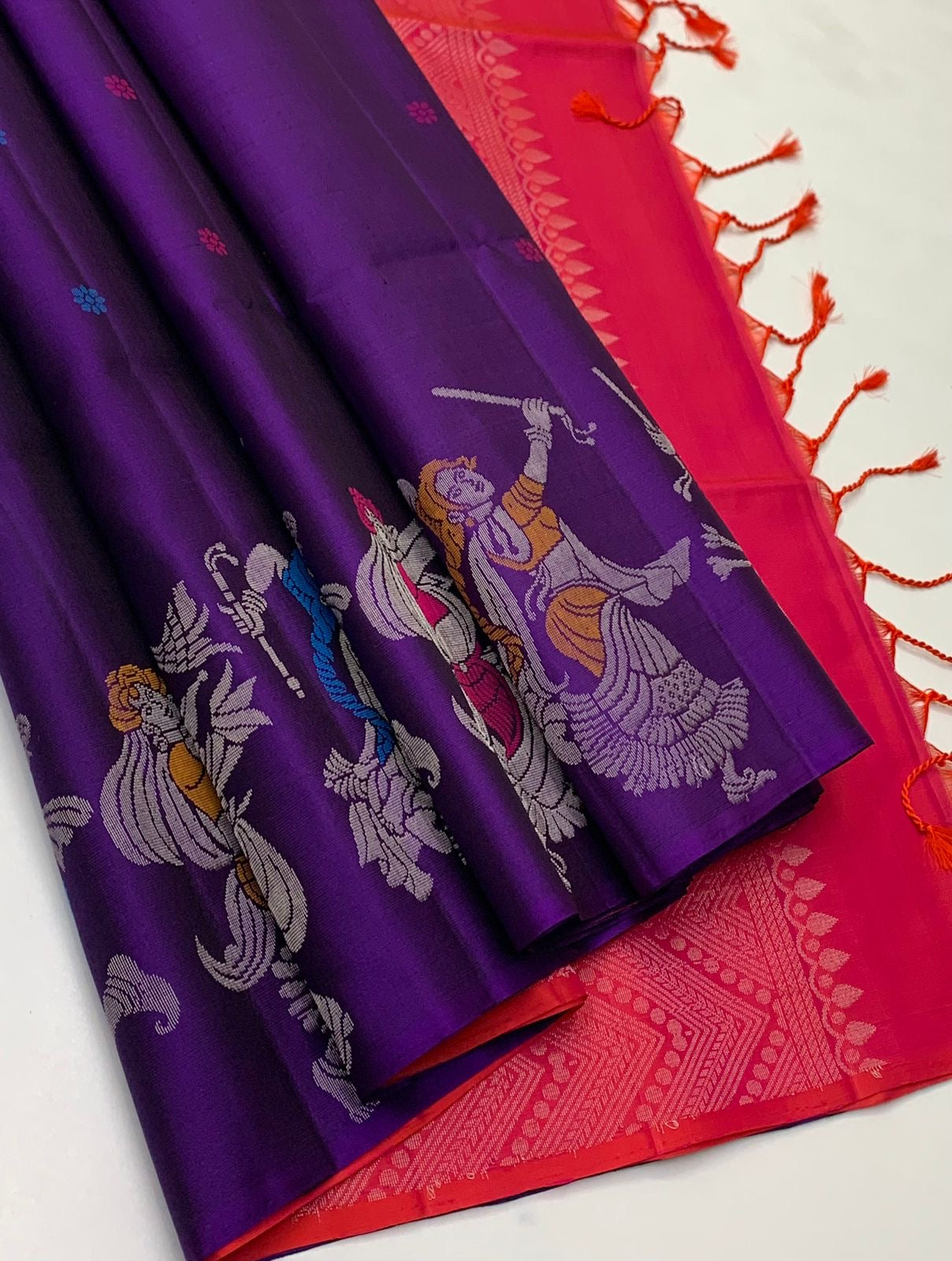 Classic Violet & Orange Pink Elegance Handloom Soft Silk Saree SS26118