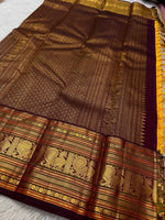 Load image into Gallery viewer, Classic Mango Yellow &amp; Plum 2gm Zari Elegance Kanchipuram Handloom Silk Saree SS23738
