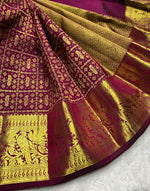 Load image into Gallery viewer, Classic Wine Red 2gm Zari Bridal Elegance Kanchipuram Handloom Silk Saree SS24105
