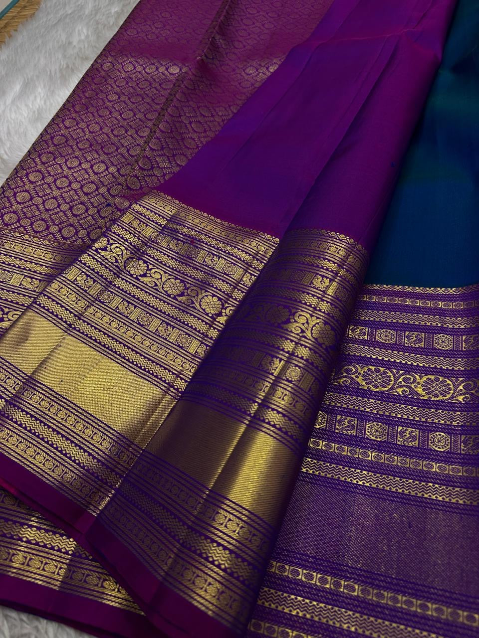 Classic Prussian Blue & Purple Kanchipuram Handloom Silk Saree SS26091