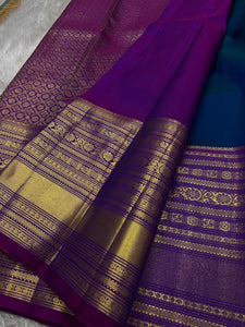 Classic Prussian Blue & Purple Kanchipuram Handloom Silk Saree SS26091