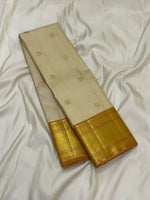 Load image into Gallery viewer, Classic Butter Beige &amp; Mustard 1gm Zari Elegance Kanchipuram Handloom Silk Saree SS28569
