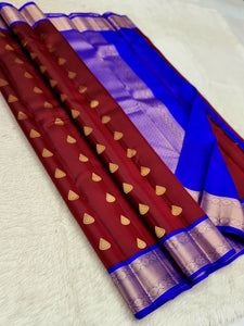 Classic Maroon & Robin Blue Kanchipuram Handloom Silk Saree SS25802