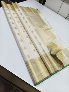 Classic Butter Cream 2gm Zari Bridal Elegance Kanchipuram Handloom Silk Saree SS25222