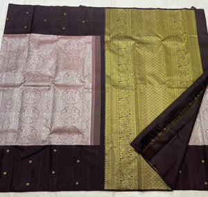 Classic Cocoa & Mud Brown 2gm Zari Elegance Kanchipuram Handloom Silk Saree SS25201