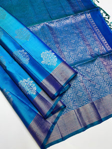 Classic Azure Blue Elegance Handloom Soft Silk Saree SS25756