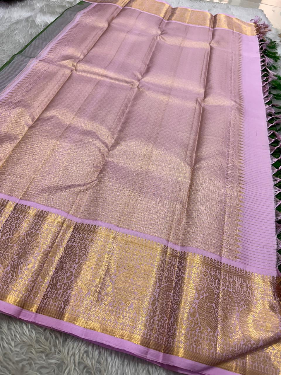 Classic Green & Baby Pink Kanchipuram Handloom Silk Saree SS26029