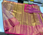 Load image into Gallery viewer, Classic Shimmer Gold &amp; Pink Brocade Tissue Bridal Elegance Kanchipuram Handloom Silk Saree SS27279
