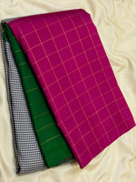 Load image into Gallery viewer, Classic Black Checker Pink &amp; Green 2gm Zari Elegance Kanchipuram Handloom Silk Saree SS27362
