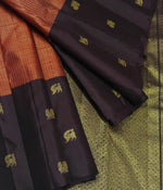 Load image into Gallery viewer, Classic Burnt Orange &amp; Espresso Brown 2gm Zari Vaira Oosi Checks Elegance Kanchipuram Handloom Silk Saree SS27108
