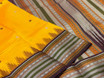 Load image into Gallery viewer, Classic Golden Yellow &amp; Coffee Brown Vintage Thread Butta Korvai  Elegance Kanchipuram Handloom Silk Saree SS27557
