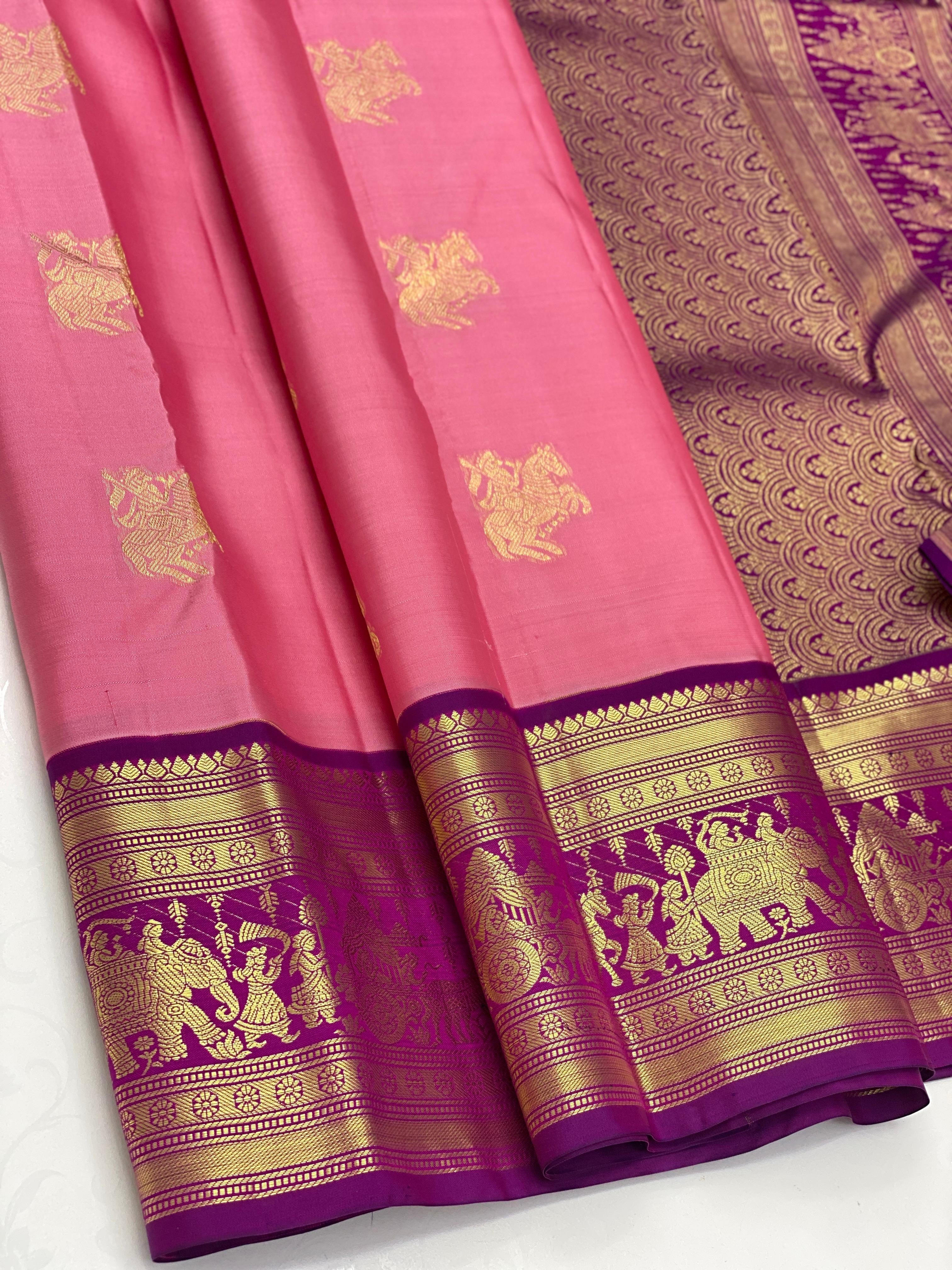 Classic Pastel Rose & Purple Plum Elegance Kanchipuram Handloom Silk Saree SS24122