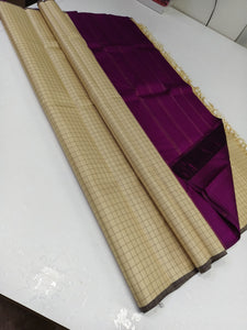 Classic Cream & Wine Red 2gm Zari Elegance Kanchipuram Handloom Silk Saree SS24852